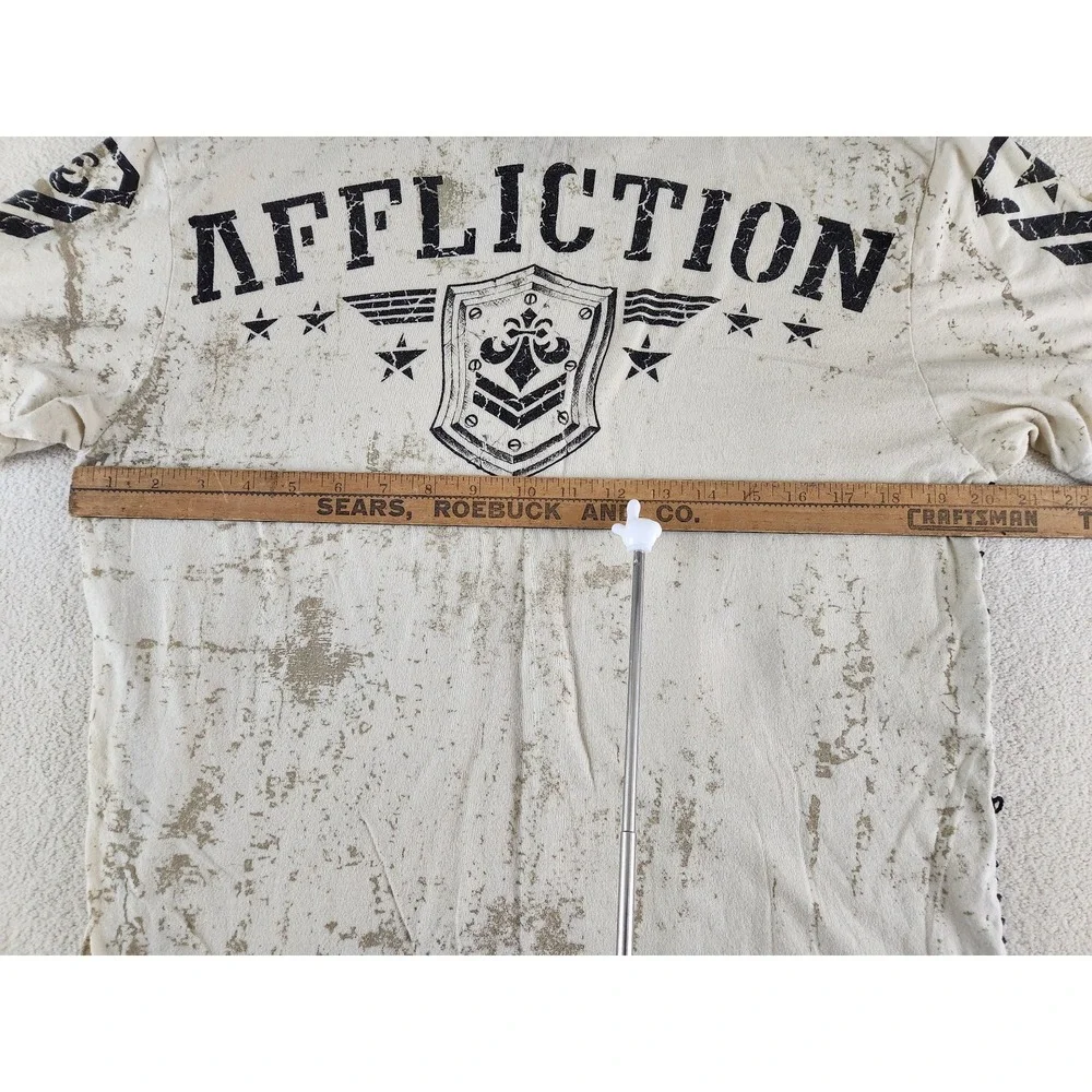 Mens Tan Short Sleeve Affliction Shirt Size Large Y2K Streetwear Grunge Skater - Picture 7 of 8